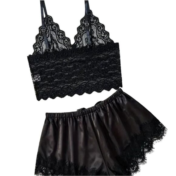 Black Lace Baby Doll Pajama Set - Picture 3 of 5
